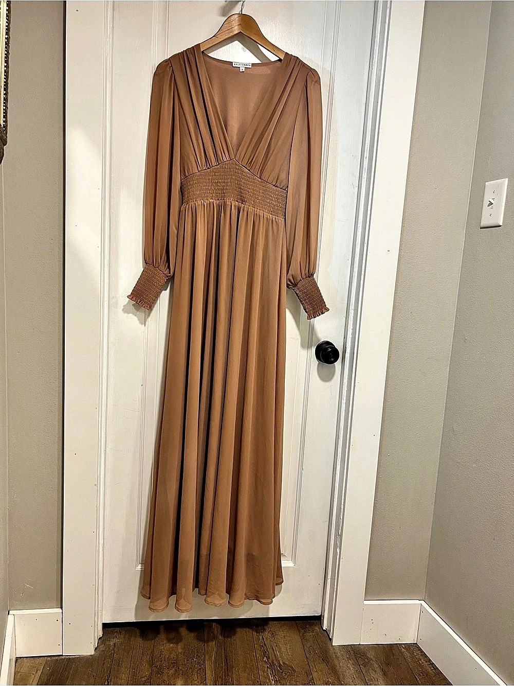 Baltic Born Olivia Maxi Dress Nude Pink Chiffon Long Sleeve S